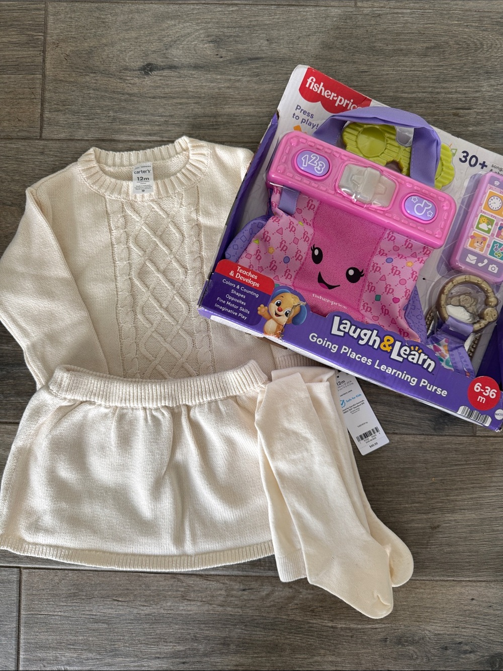 Fisher-Price Laugh & Learn Pink Learning Purse for Kids and Cream Sweater Outfit